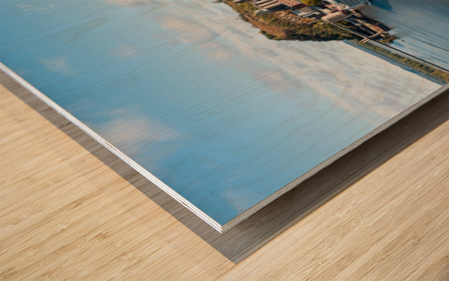 Red Wing Minnesota with Viking Mississippi river cruise boat Wood print