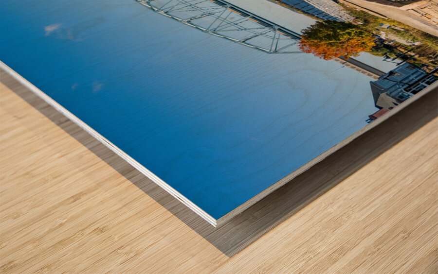 Statue alongside the Mississippi River in Wabasha Minnesota Wood print