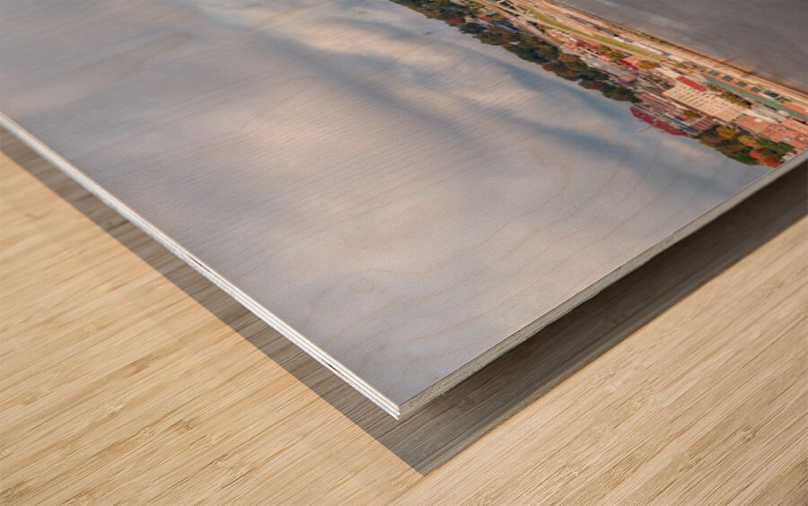 Modern suspension bridge from Burlington Iowa to Illinois Wood print