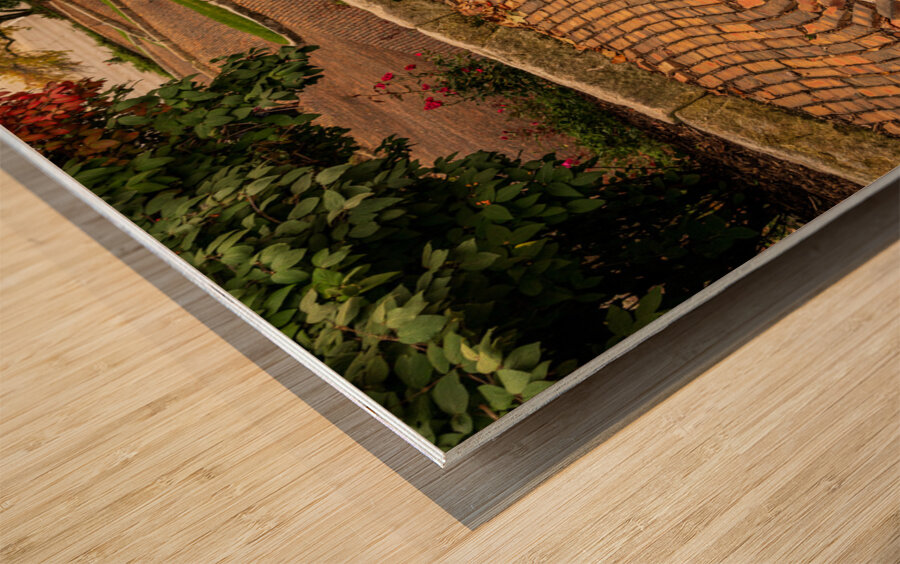 Pattern of bricks on Snake Alley in Burlington Iowa Wood print