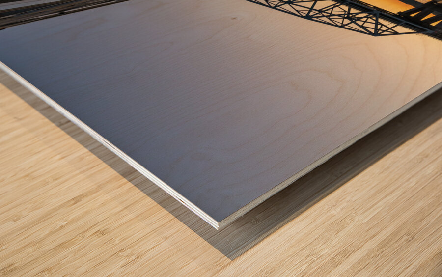 River cruise boat sails to Mark Twain Memorial road bridge Wood print