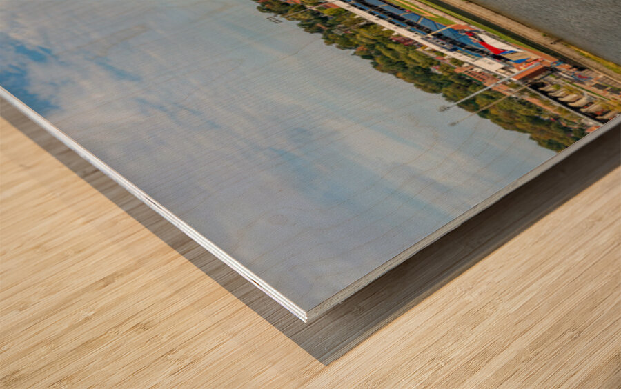 Modern Woodmen Park and downtown of Davenport IA Wood print