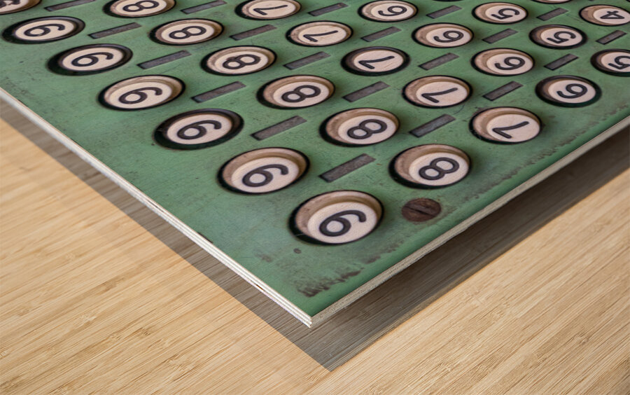 Keys of antique mechanical accounting or counting machine Wood print