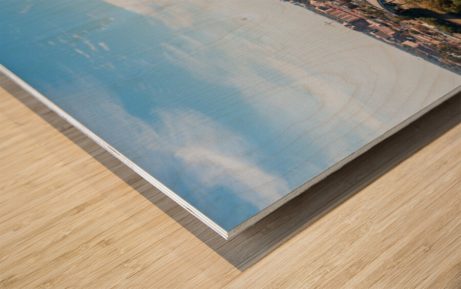 City skyline of Memphis in Tennessee with low water Wood print