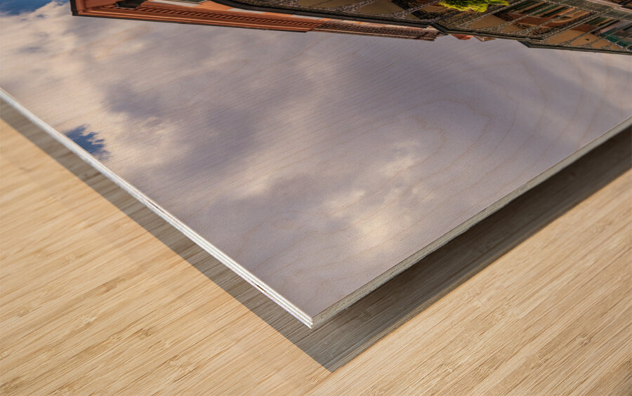 Traditional wrought iron balcony on ochre New Orleans house Wood print