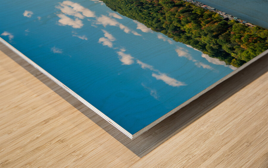 Early fall colors on Cheat Lake in Morgantown WV Wood print