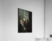 man with mask in hand and binary code background Acrylic Print