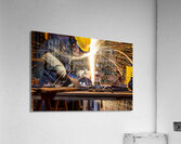 man with grinder in action Acrylic Print