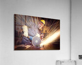 man with grinder in action Acrylic Print