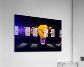 Yellow light bulb exploding black background  Acrylic Print