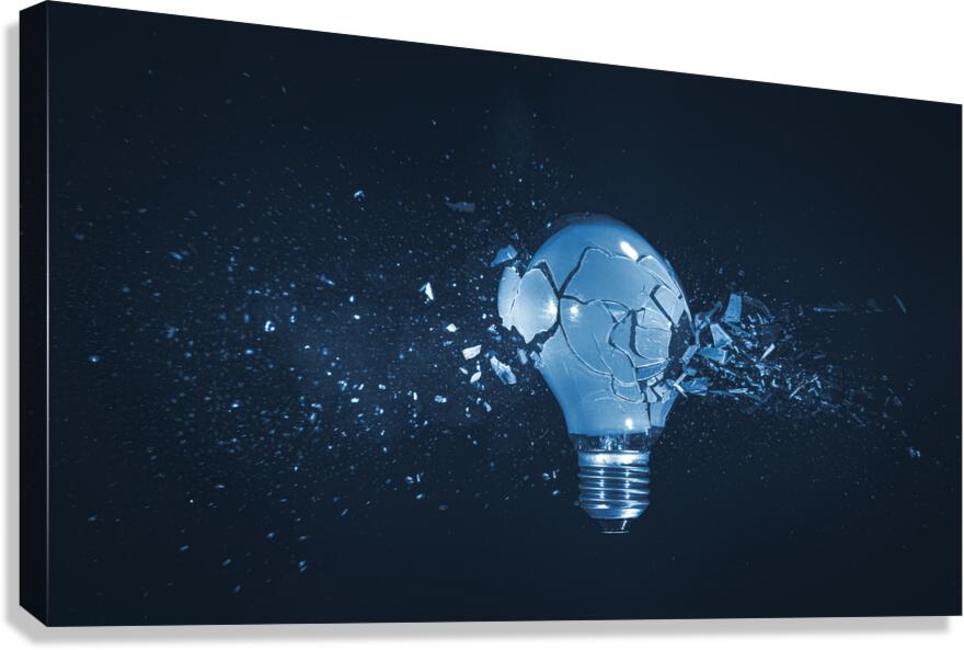 Shattered light bulb on dark background Canvas Print