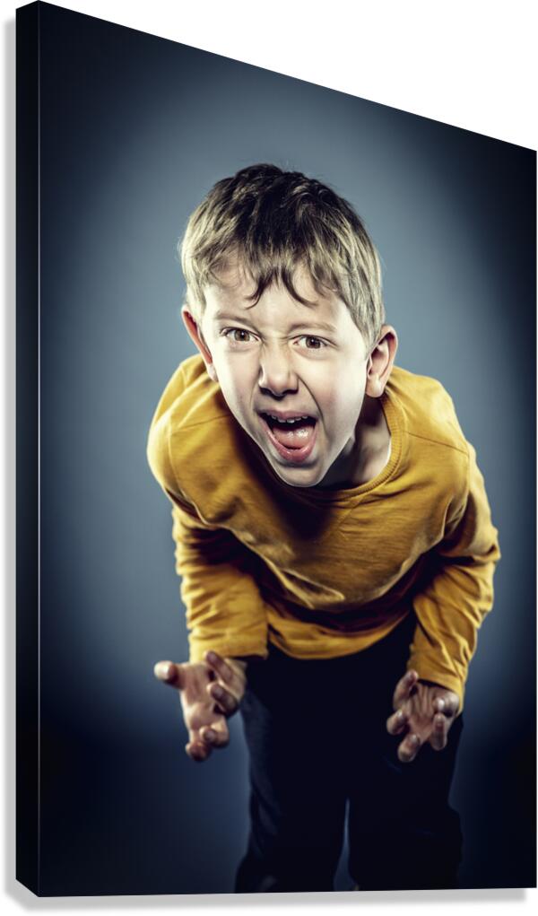 angry caucasian child  Canvas Print
