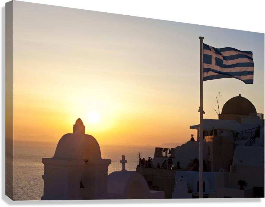 greek flag in santorini Canvas Print
