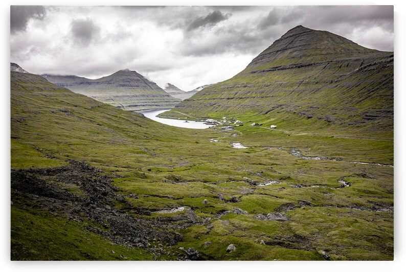Landscape nature on the Faroe Islands village near a lake. by Gualtiero Boffi
