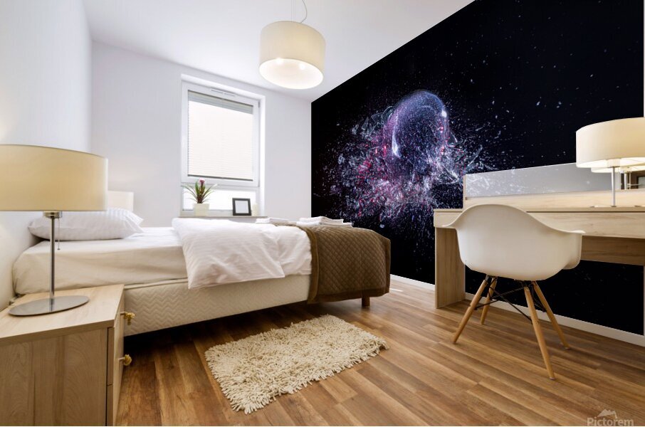 explosion of a glass ball on a black background.  Mural print