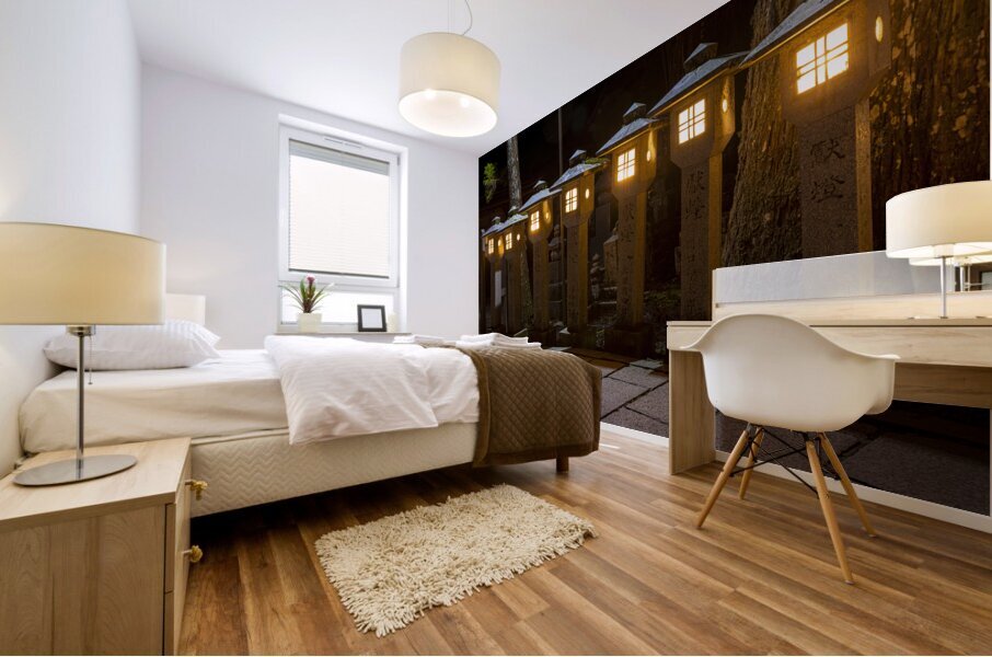 stone lanterns inside the Okunoin  cemetery Mural print