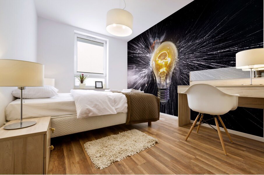 electric bulb breaks with shrapnel scattering quickly Mural print