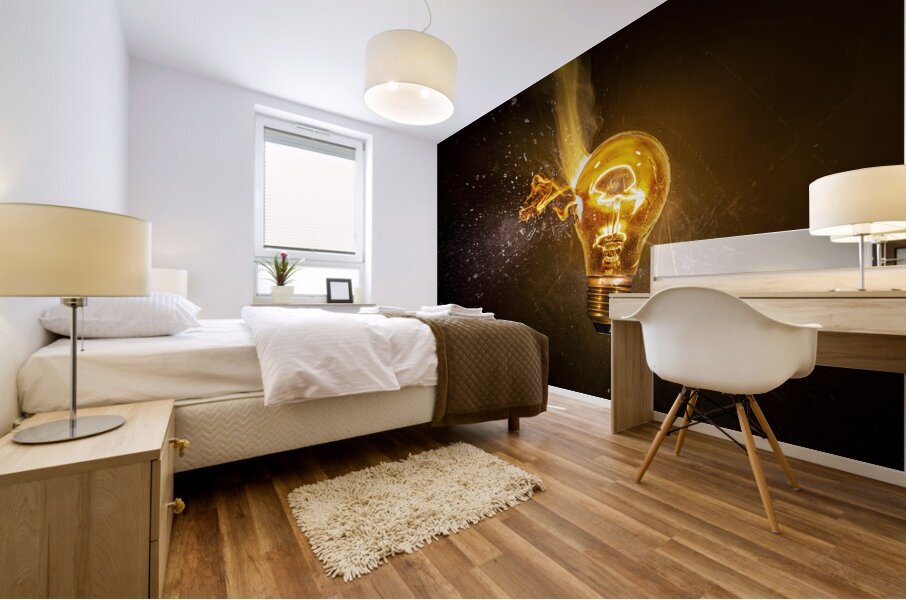 Broken electric bulb explodes  Mural print