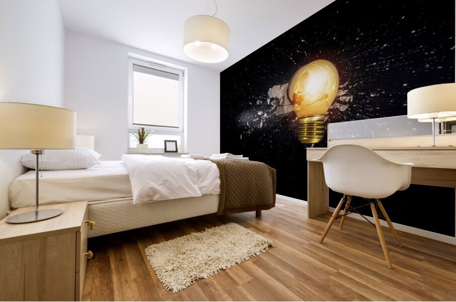small light bulb exploding Mural print