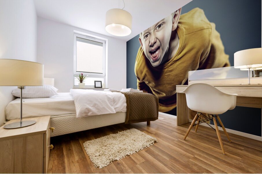angry caucasian child  Mural print