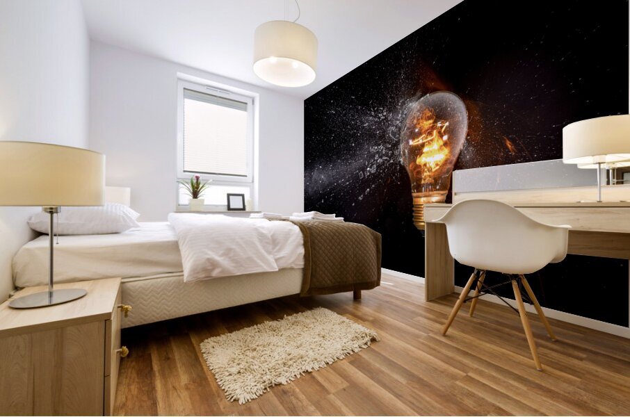 lit bulb hit by projectile  Mural print