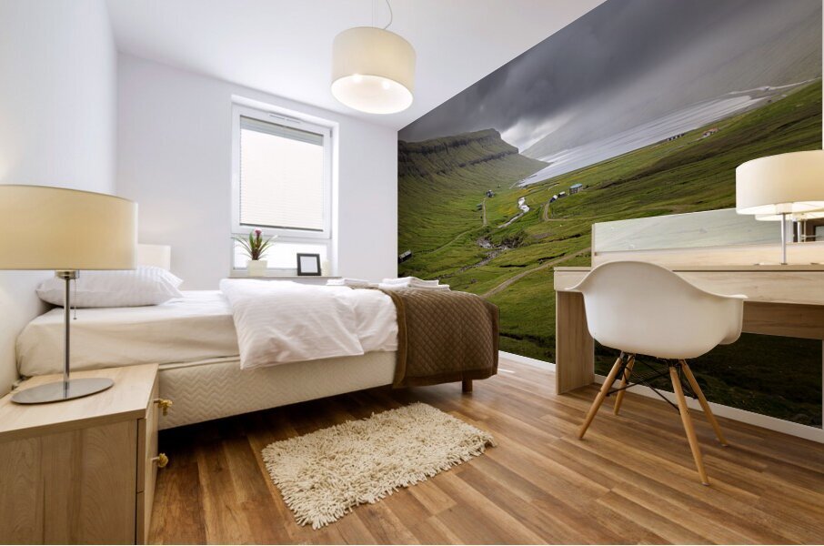 valley with cloudy sky on faroe islands Mural print