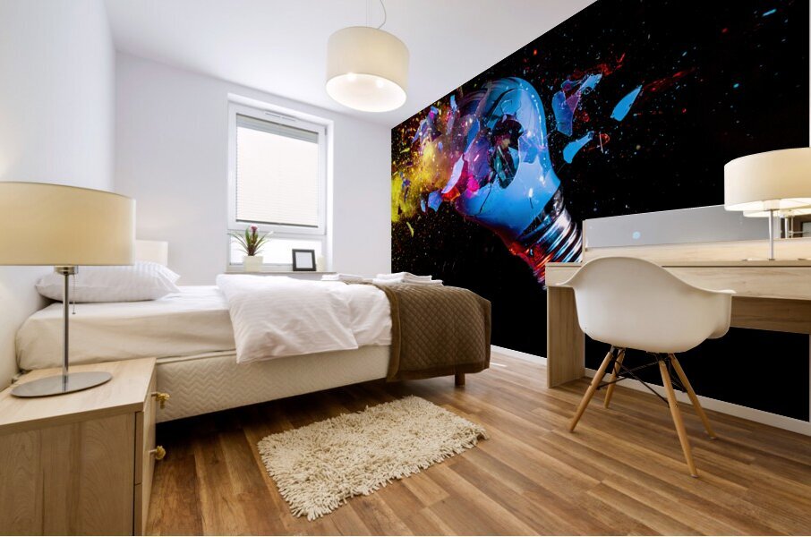 colorful electric light bulb exploding Mural print