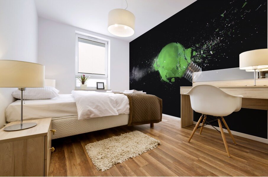 green light bulb shattering. Mural print