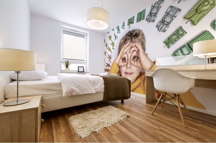 child with tanks toy Mural print