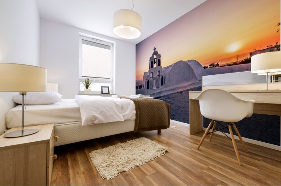 oia at sunset Mural print