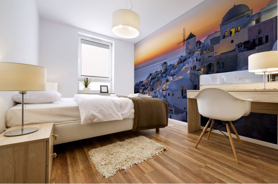 oia at sunset Mural print