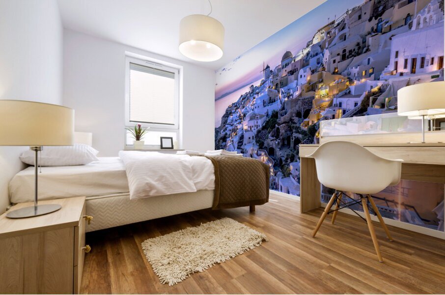 oia at sunset Mural print