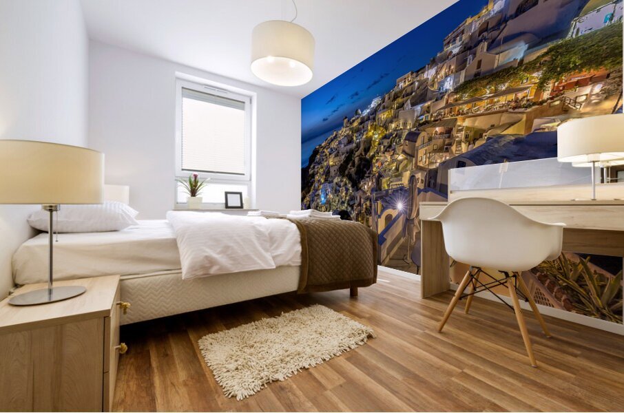 oia at sunset Mural print