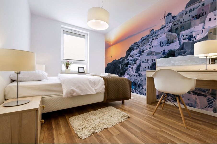 oia at sunset Mural print