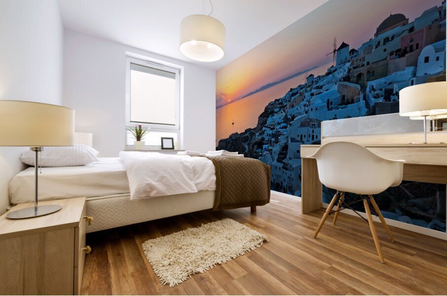 oia at sunset Mural print