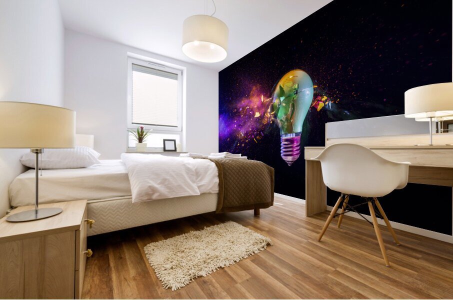 Broken light bulb exploding with colorful  Mural print