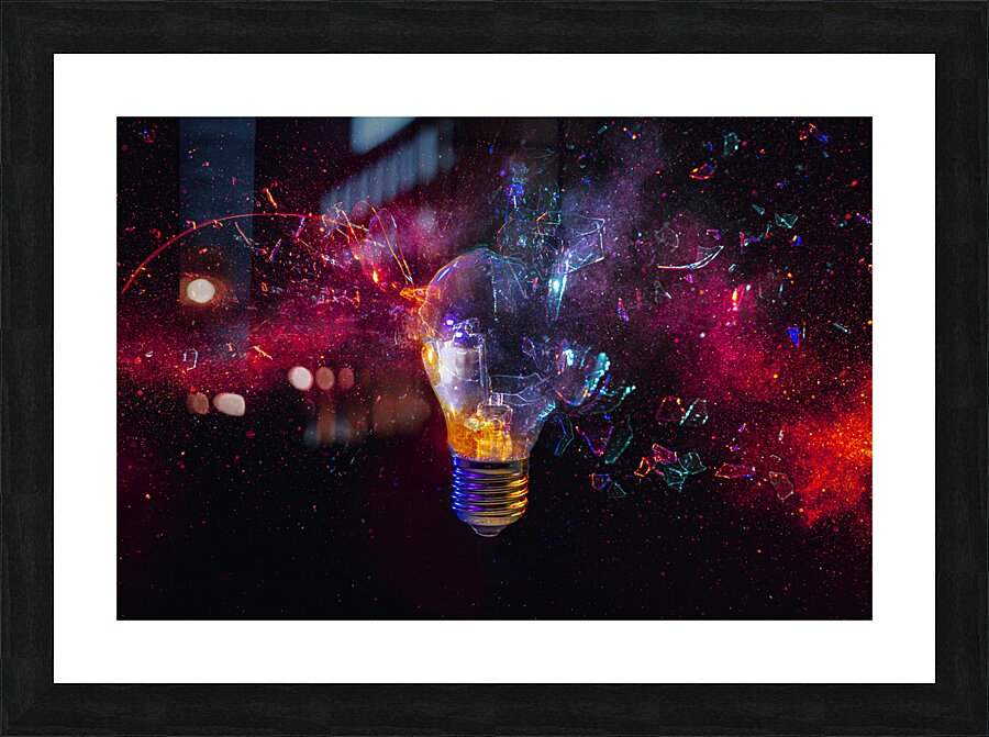 Shattering light bulb background Picture Frame print