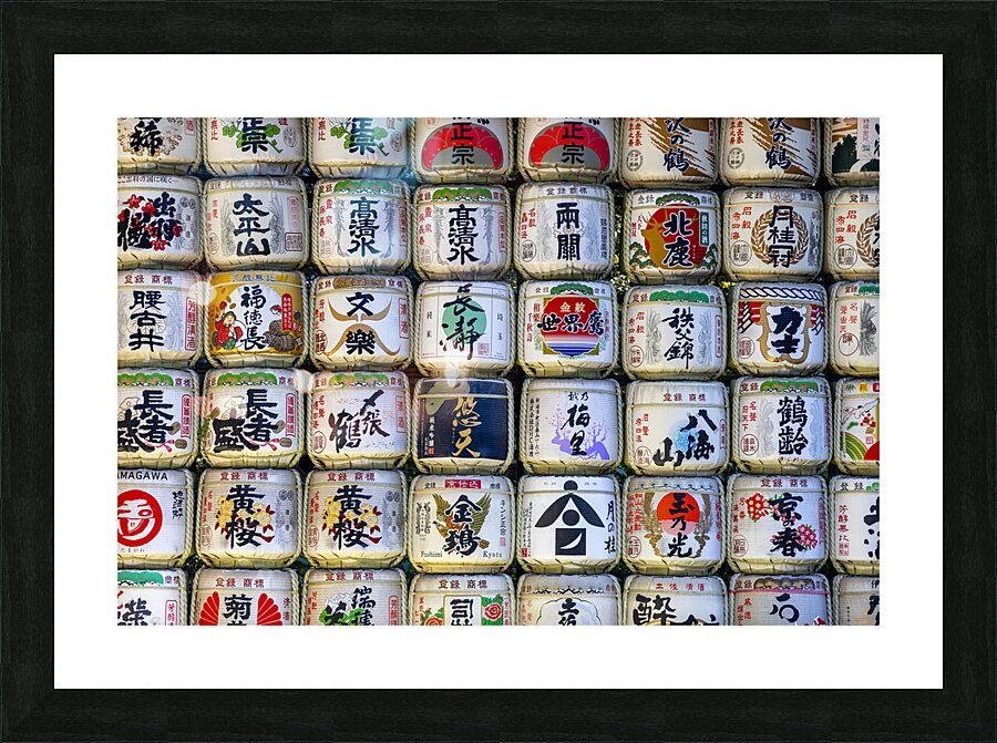 sake barrels at the Meiji-Jingu temple  Picture Frame print