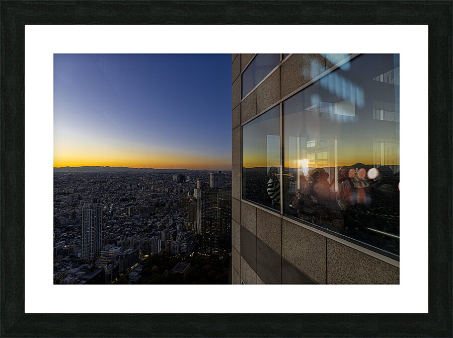 people observe the Tokyo cityscape from the government building Picture Frame print