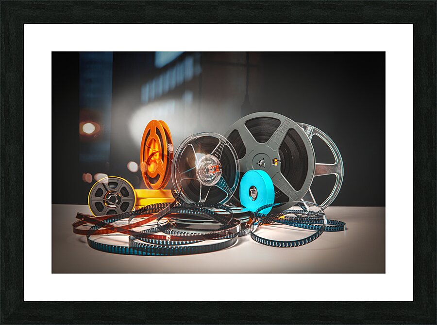 film-themed background old Super 8 reels  Picture Frame print