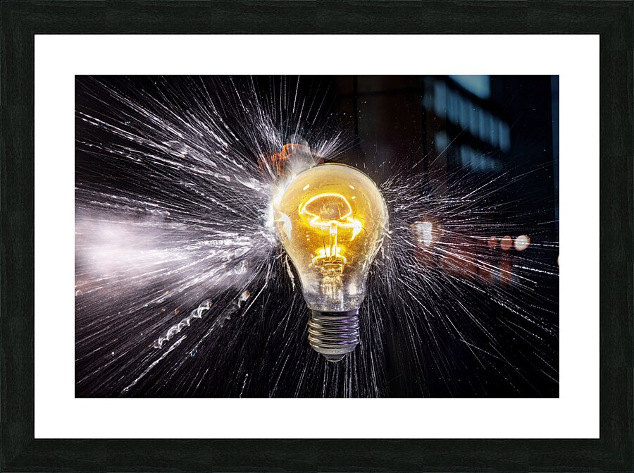 electric bulb breaks with shrapnel scattering quickly Picture Frame print