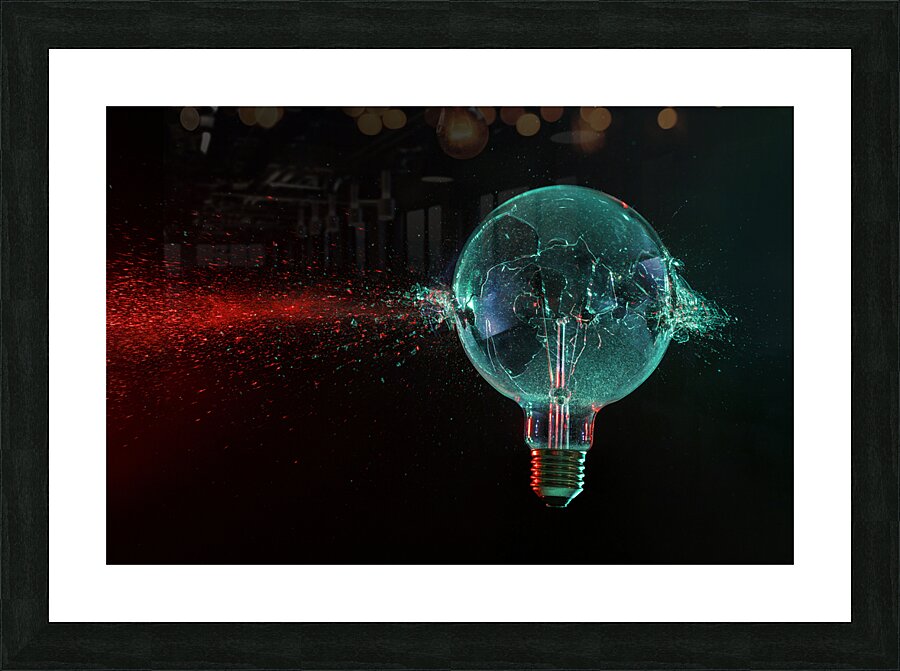 large green bulb exploding on a black  Picture Frame print