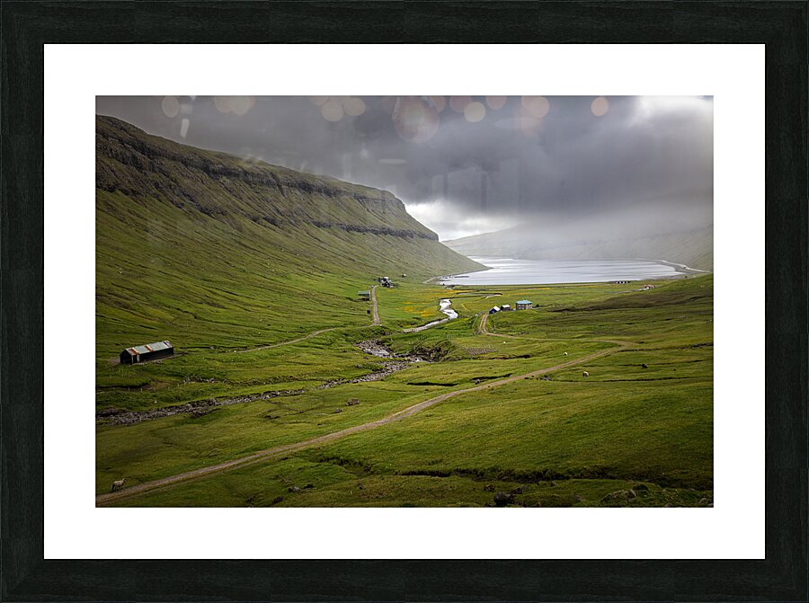 valley with cloudy sky on faroe islands Picture Frame print