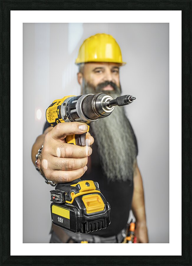 worker with electric screwdriver Picture Frame print