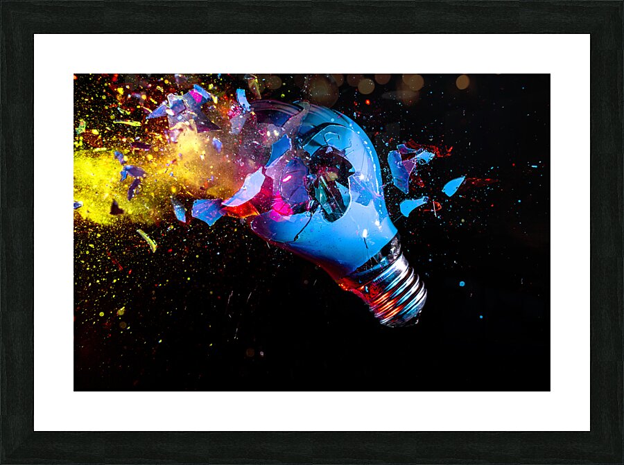 colorful electric light bulb exploding Picture Frame print