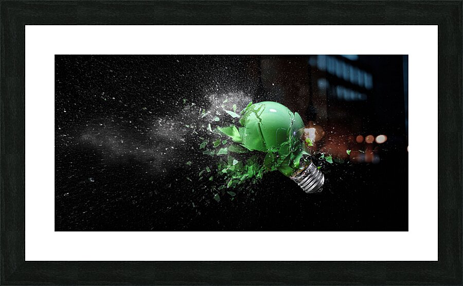 green electric light bulb exploding Picture Frame print