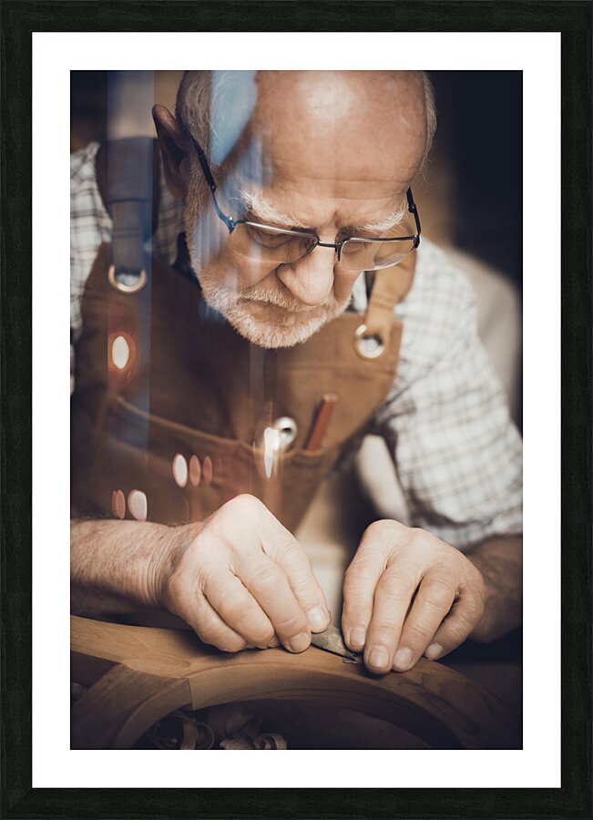 old carpenter at work Picture Frame print