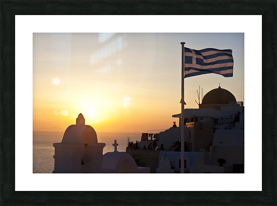 greek flag in santorini Picture Frame print