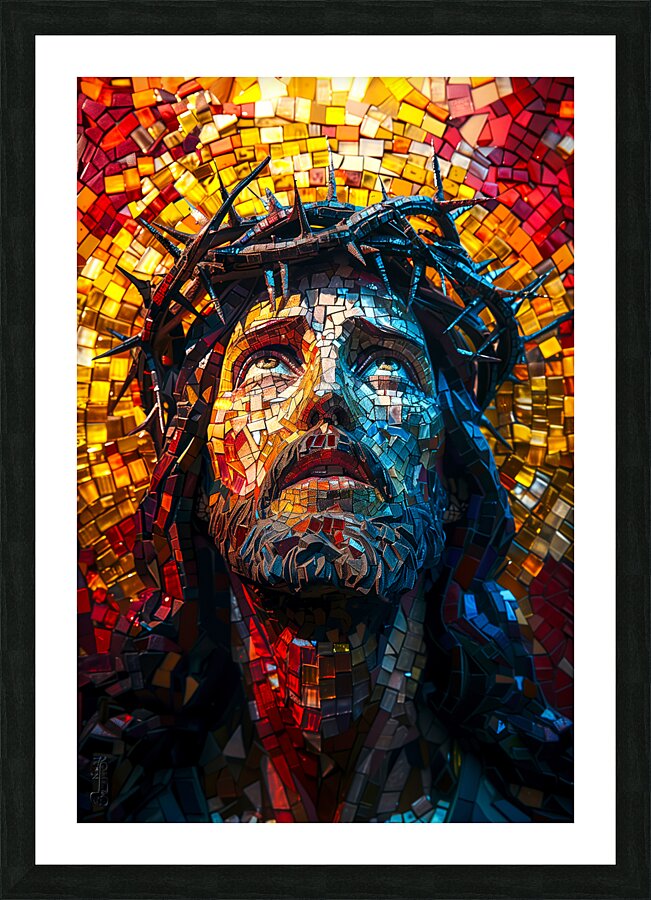 Vibrant mosaic of a bearded man Picture Frame print