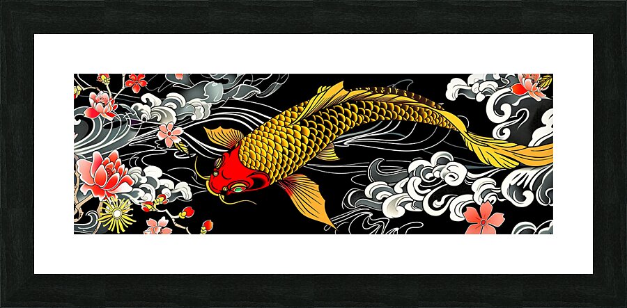 Traditional japanese koi fish with floral patterns Picture Frame print